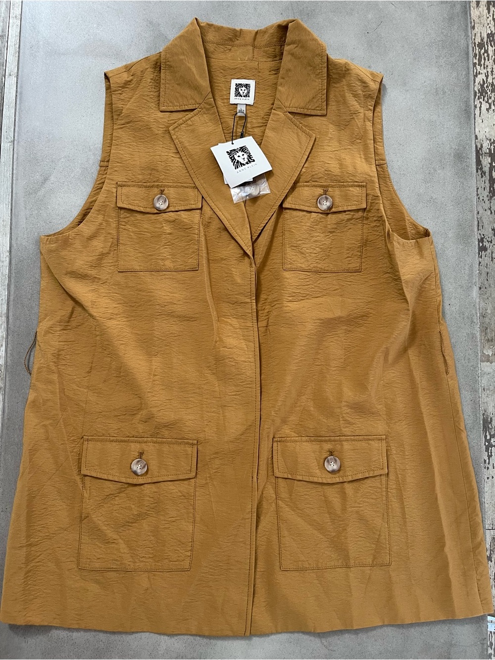 Anne Klein Sleeveless Blazer Vest Patch Pockets Bronze Size Large NWT